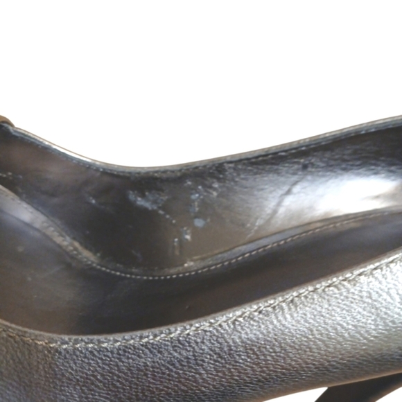 Calvin Klein Caleigh Metallic Leather Peep Toe Pumps Silver Platform Hee… - Picture 11 of 12